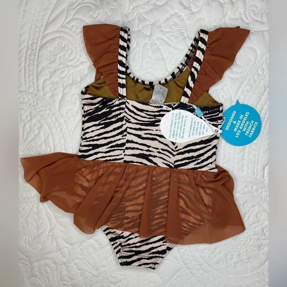 NWT Wet Swimwear Zebra Print Ruffle Swimsuit